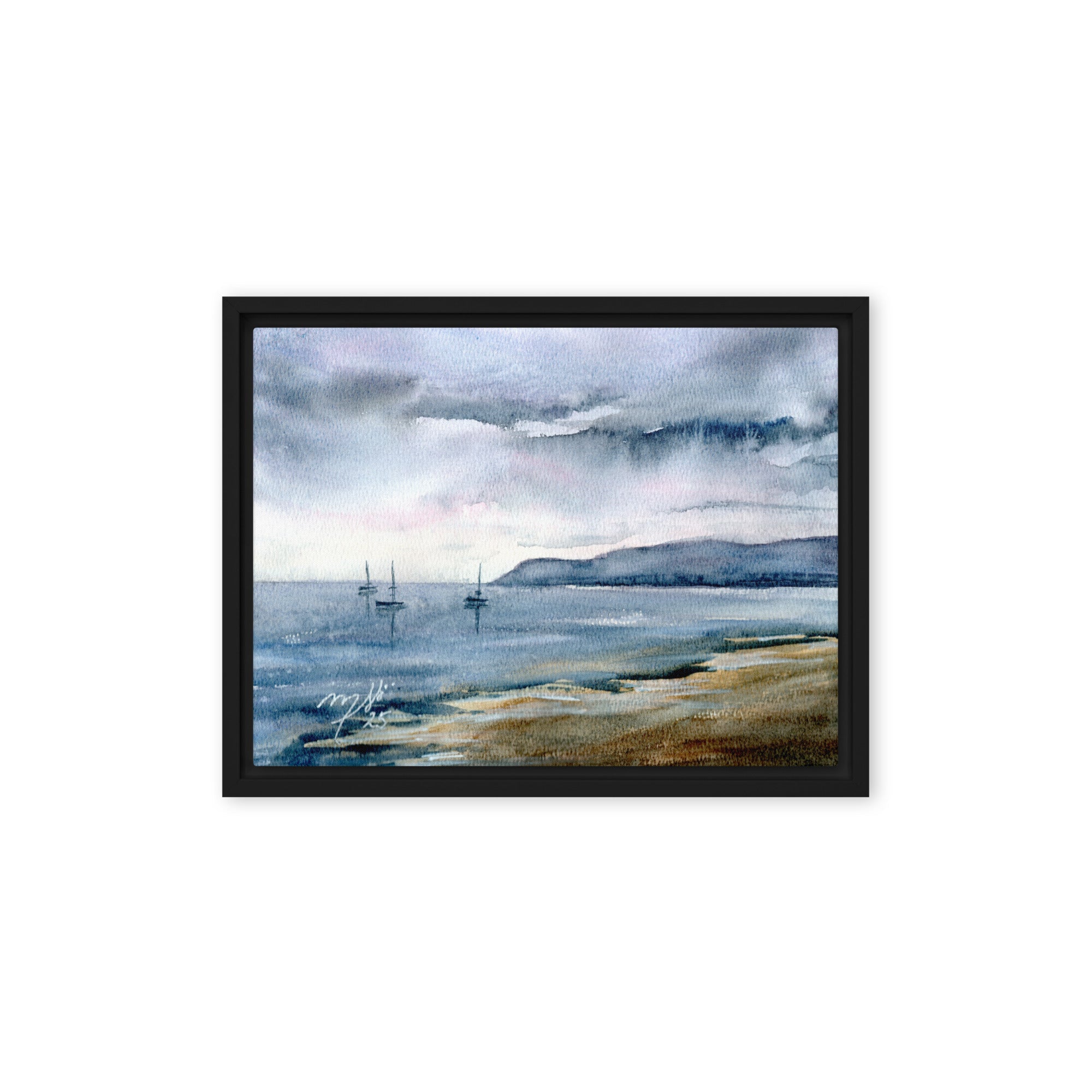 Original Watercolor - Stormy Coastal Water