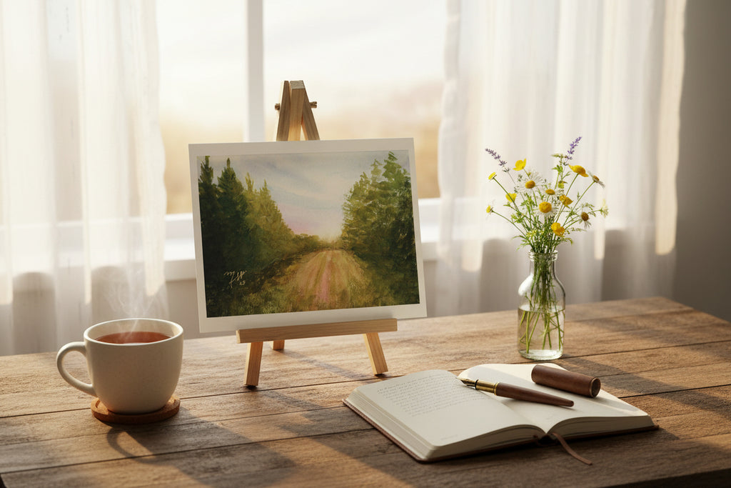 Original Watercolor - Forest Trail at Sunrise