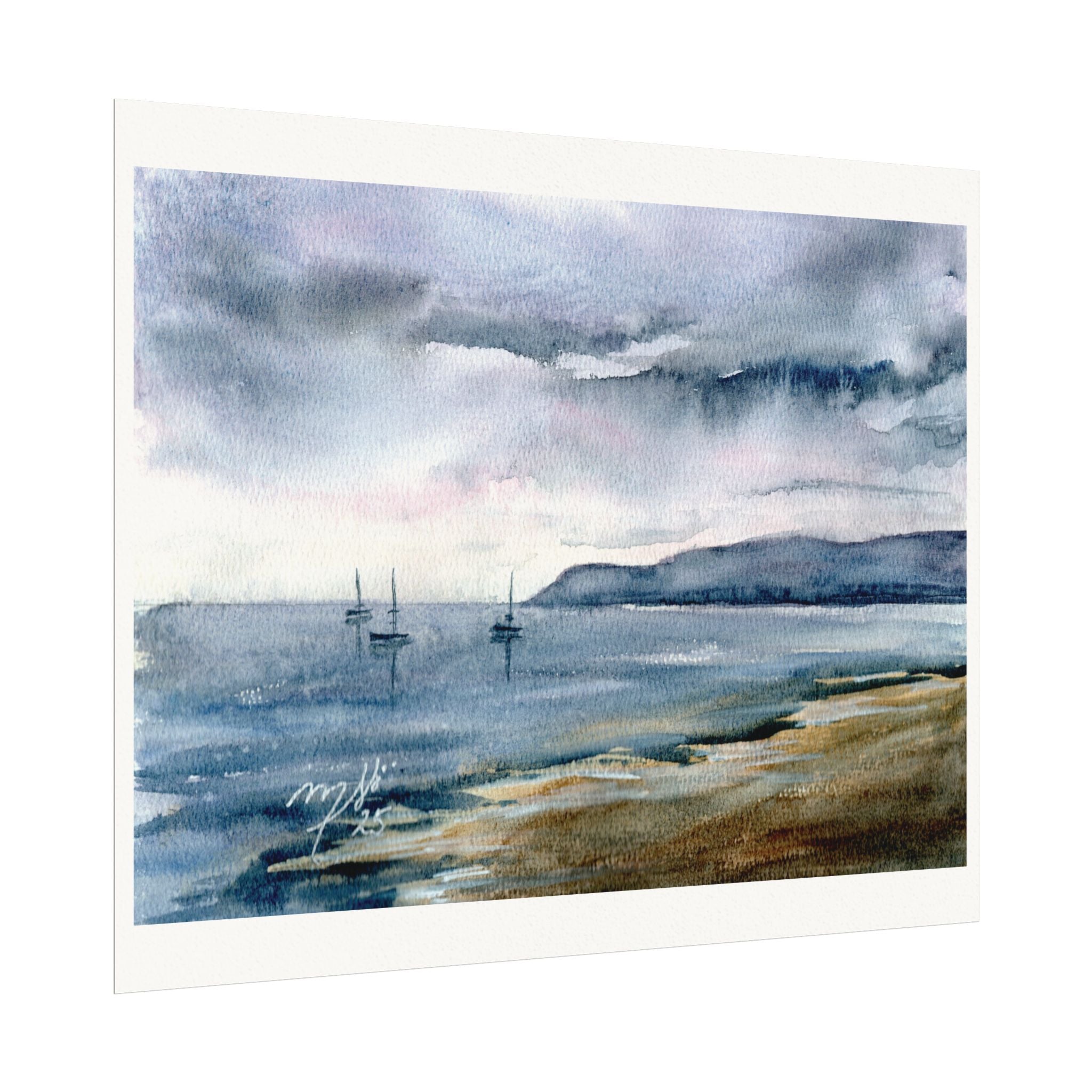 Original Watercolor - Stormy Coastal Water