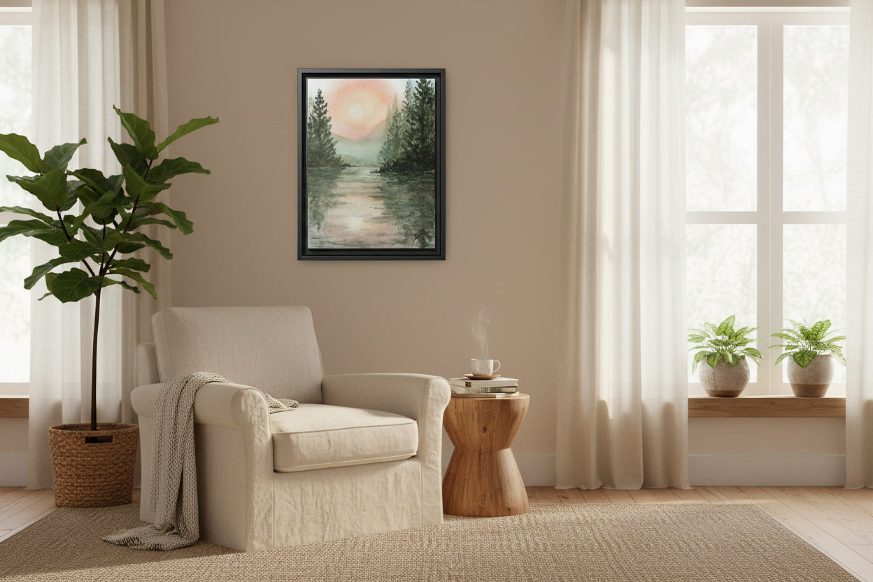 Original Watercolor - Peaceful Mountain Sunrise