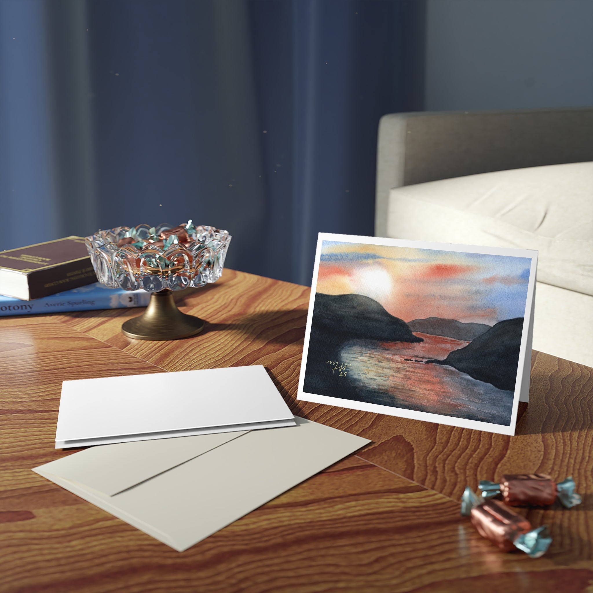 Scenic Sunset Greeting Cards — Pack of 8/16/24 Watercolor Coastal Note Cards