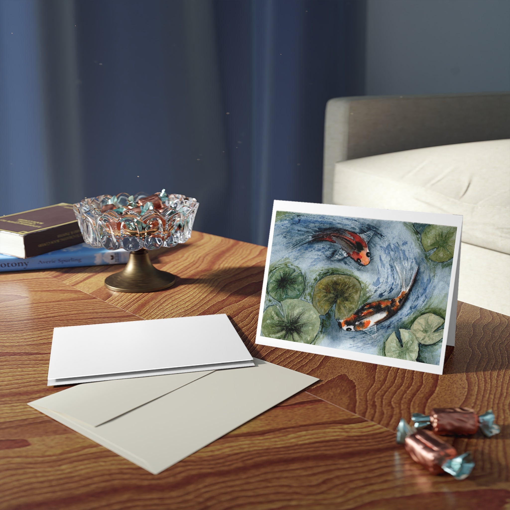 Koi Pond Art Greeting Cards — Blank Note Cards (8/16/24 Pack)