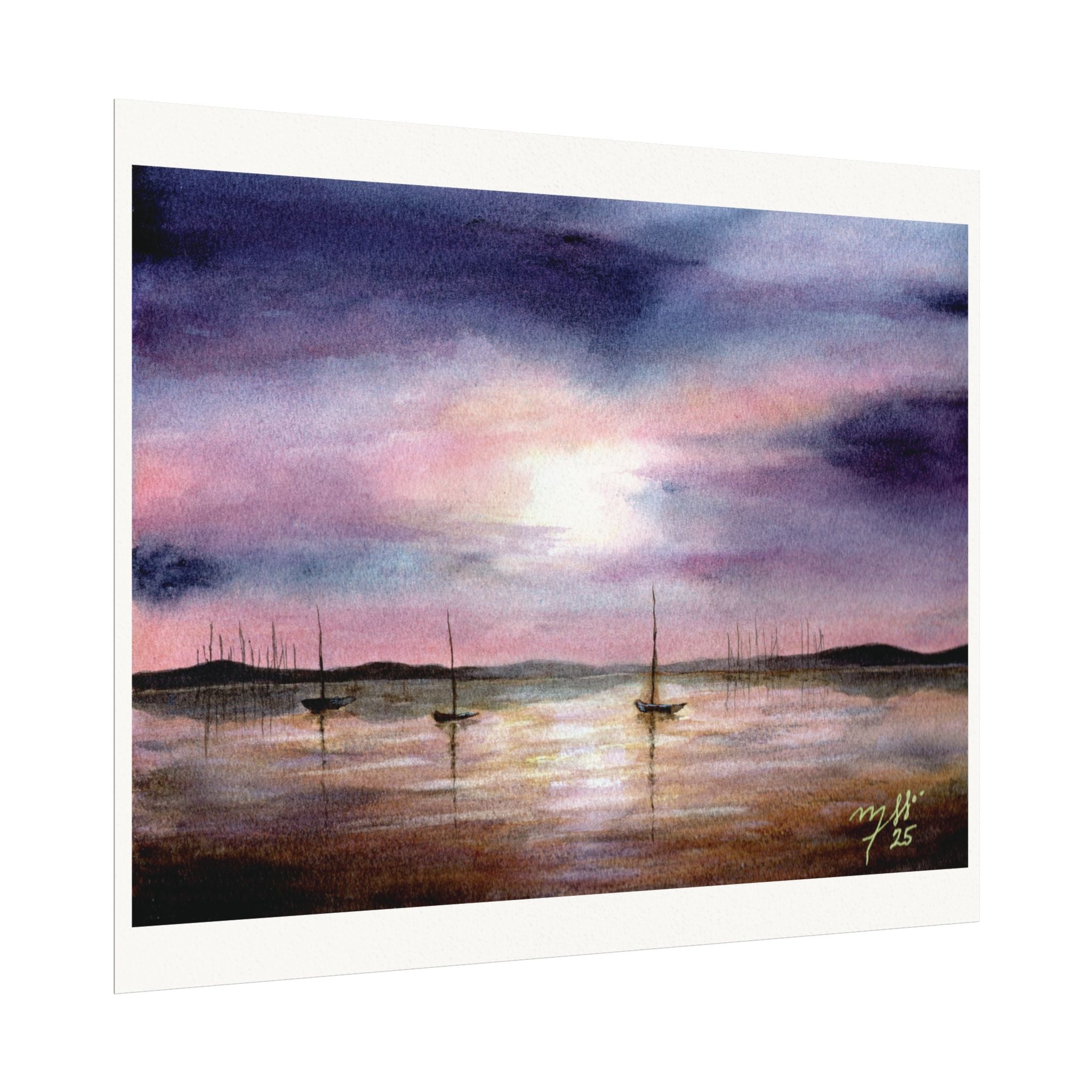 Original Watercolor - Sailing at Sunset
