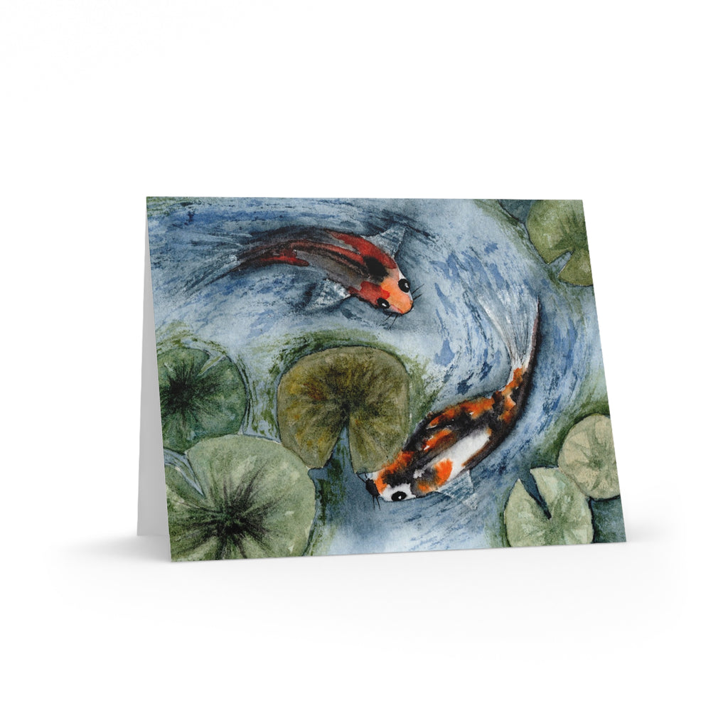 Koi Pond Art Greeting Cards — Blank Note Cards (8/16/24 Pack)