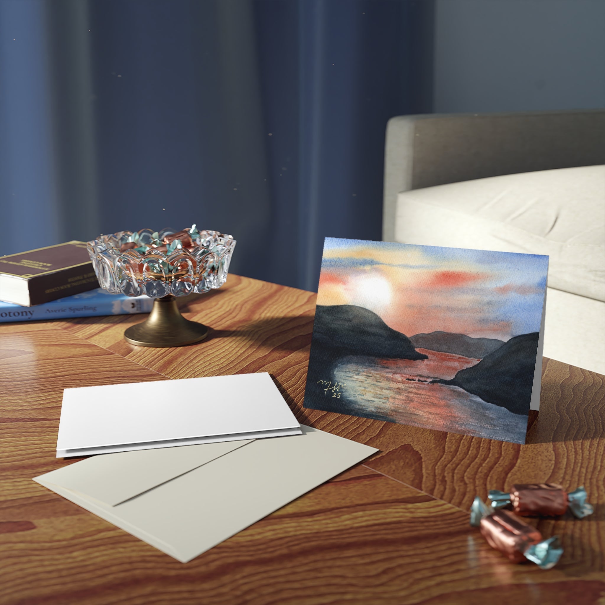 Scenic Sunset Greeting Cards — Pack of 8/16/24 Watercolor Coastal Note Cards