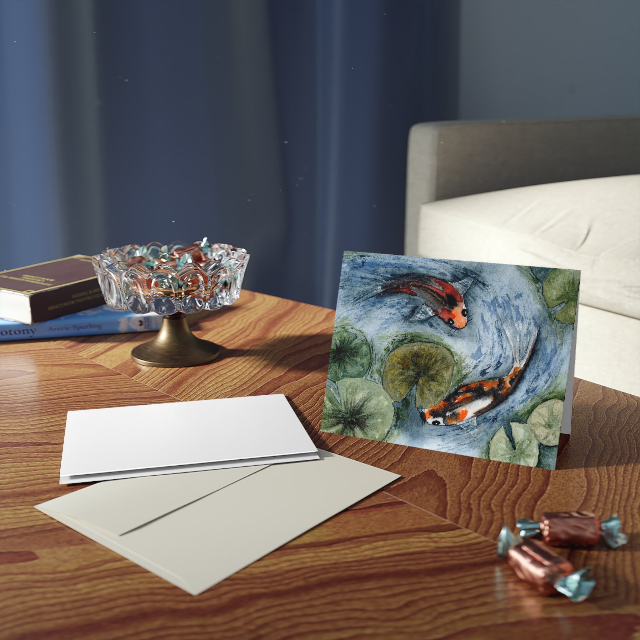 Koi Pond Art Greeting Cards — Blank Note Cards (8/16/24 Pack)