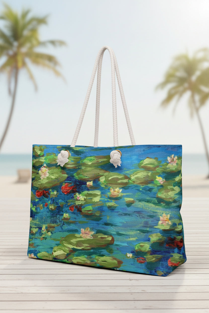 Water Lily Weekender Bag — Impressionist Floral Travel Tote