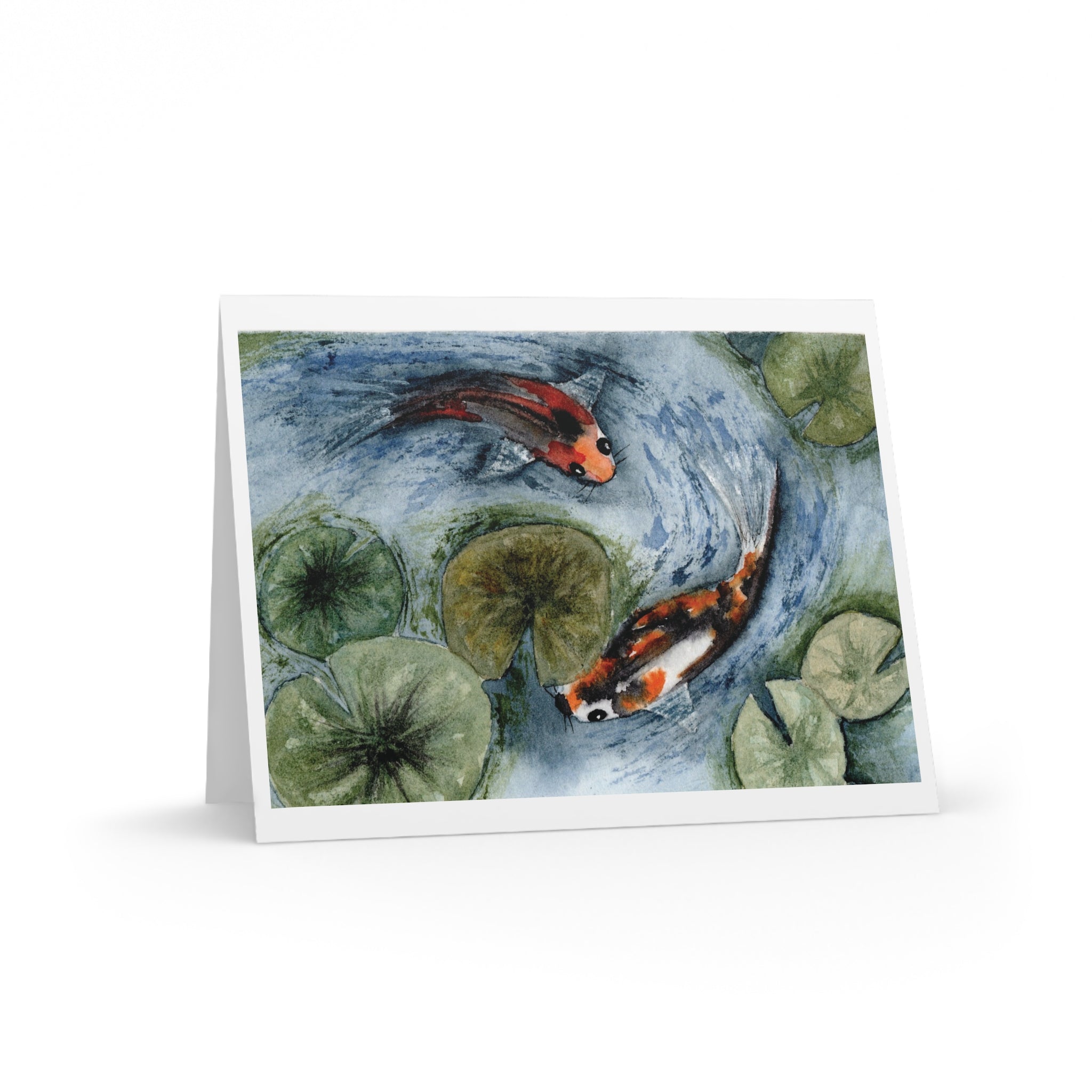 Koi Pond Art Greeting Cards — Blank Note Cards (8/16/24 Pack)