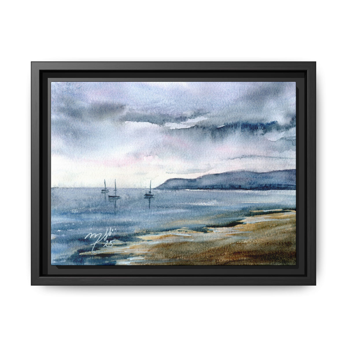 Original Watercolor - Stormy Coastal Water