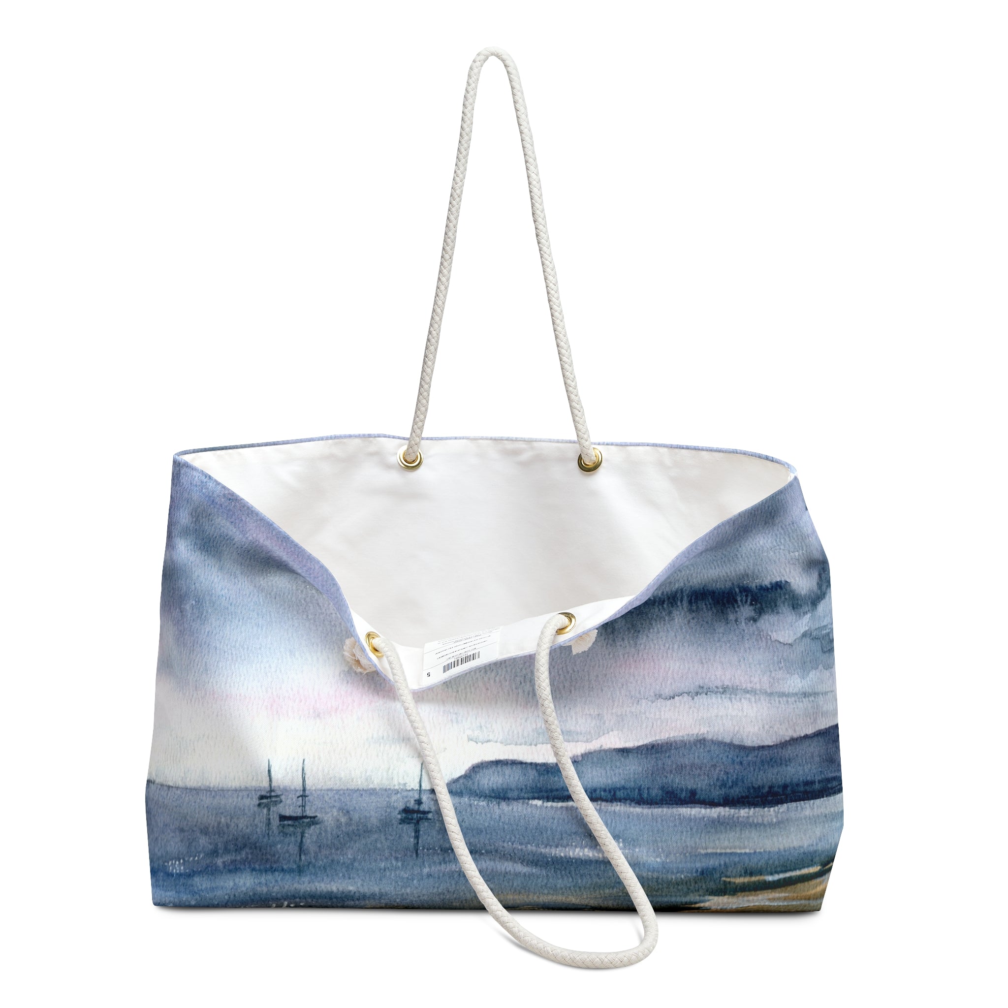 Coastal Watercolor Weekender Bag – Blue Seascape Travel Tote