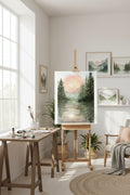 Original Watercolor - Peaceful Mountain Sunrise