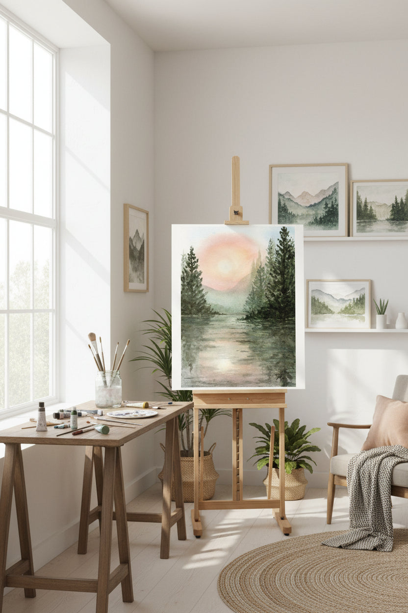 Original Watercolor - Peaceful Mountain Sunrise