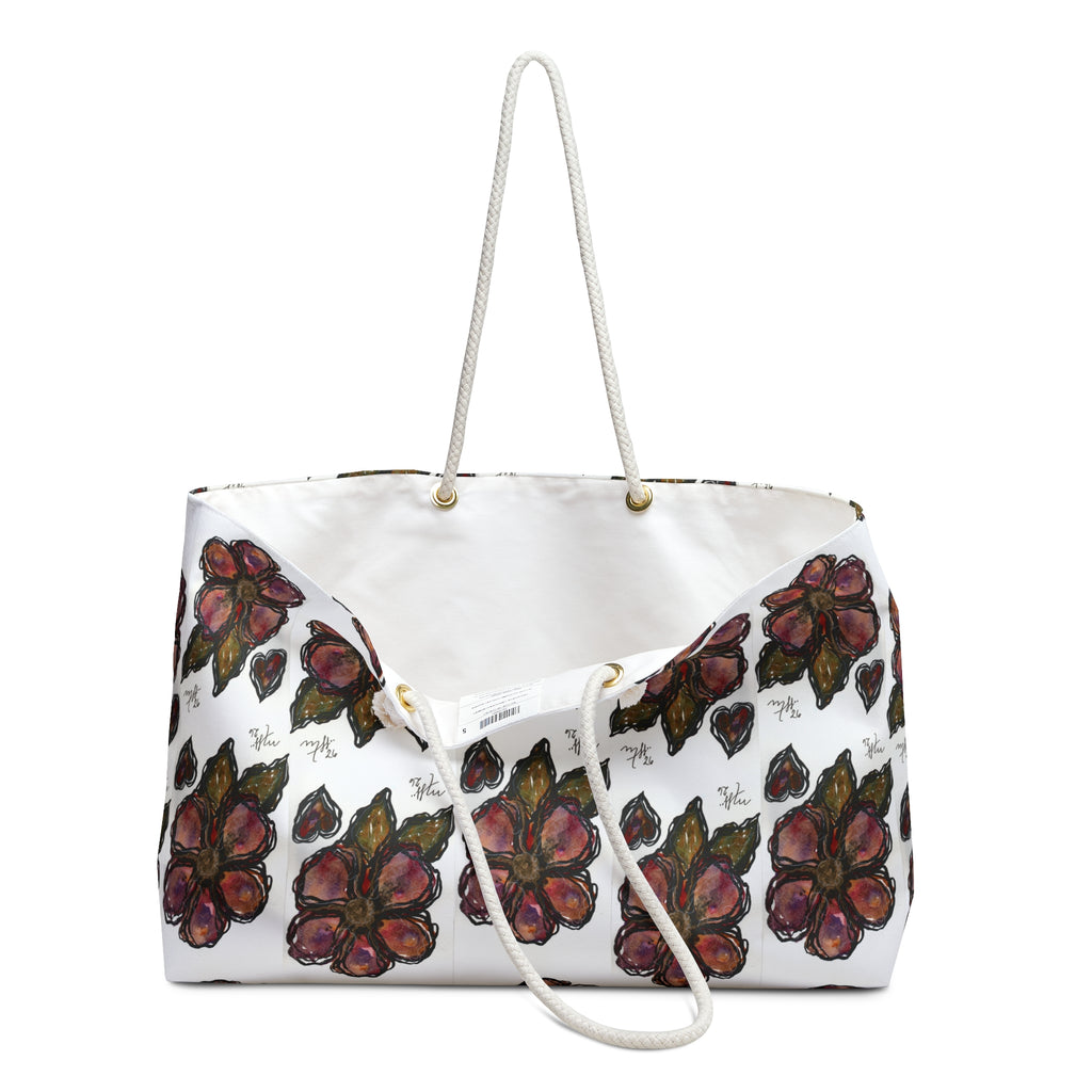 Floral Weekender Bag — Hand-Painted Rose Pattern Travel Tote