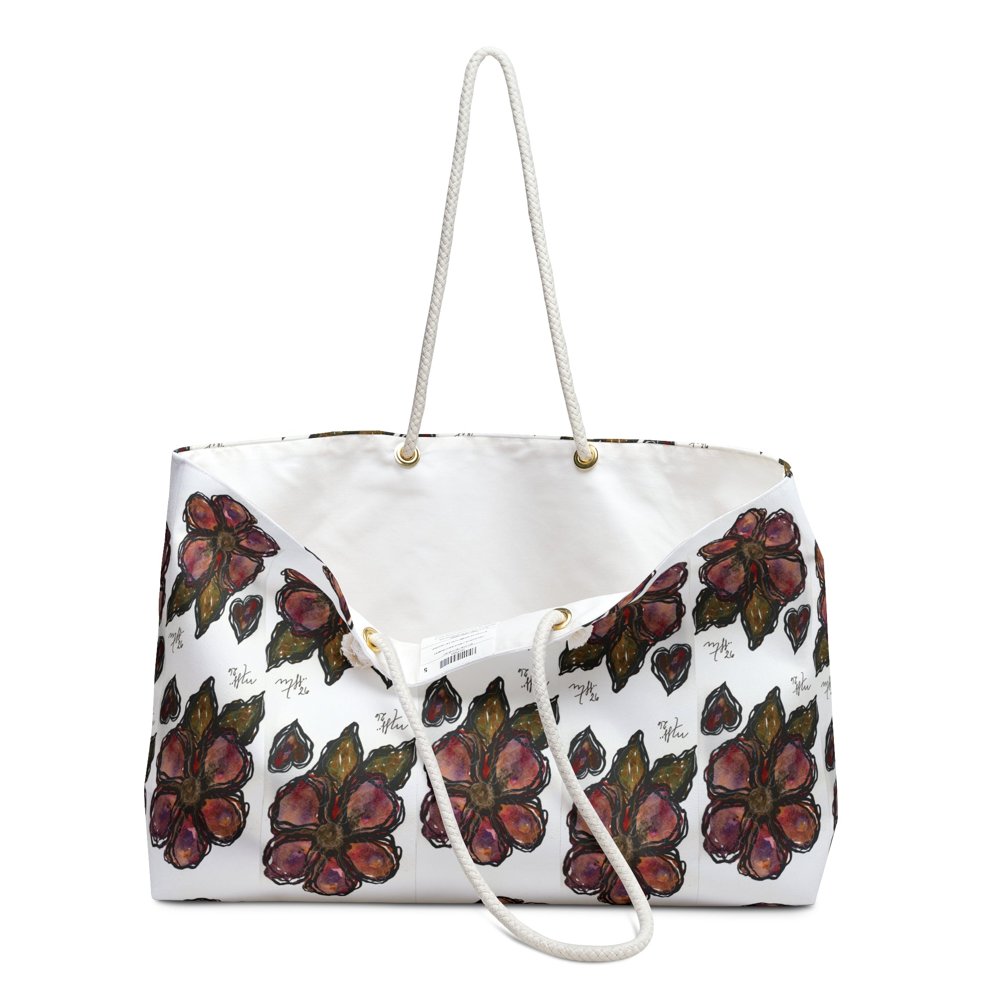 Floral Weekender Bag — Hand-Painted Rose Pattern Travel Tote