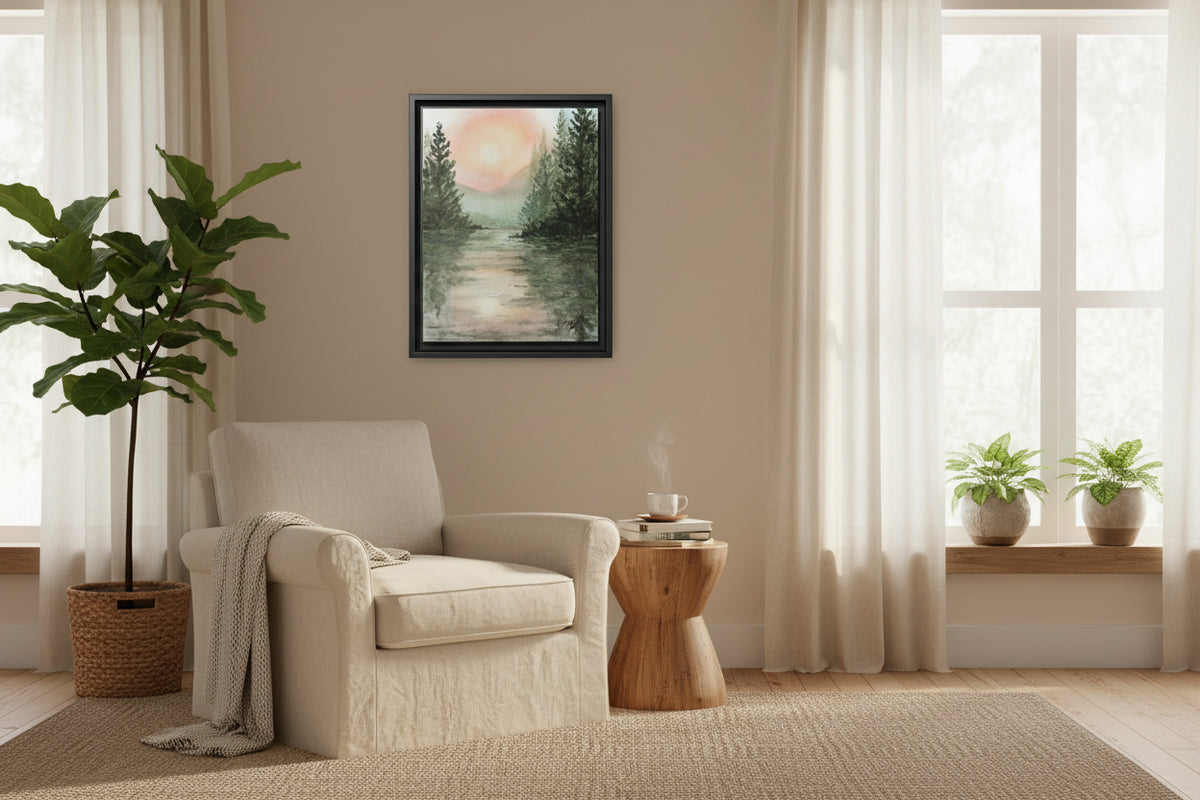Original Watercolor - Peaceful Mountain Sunrise