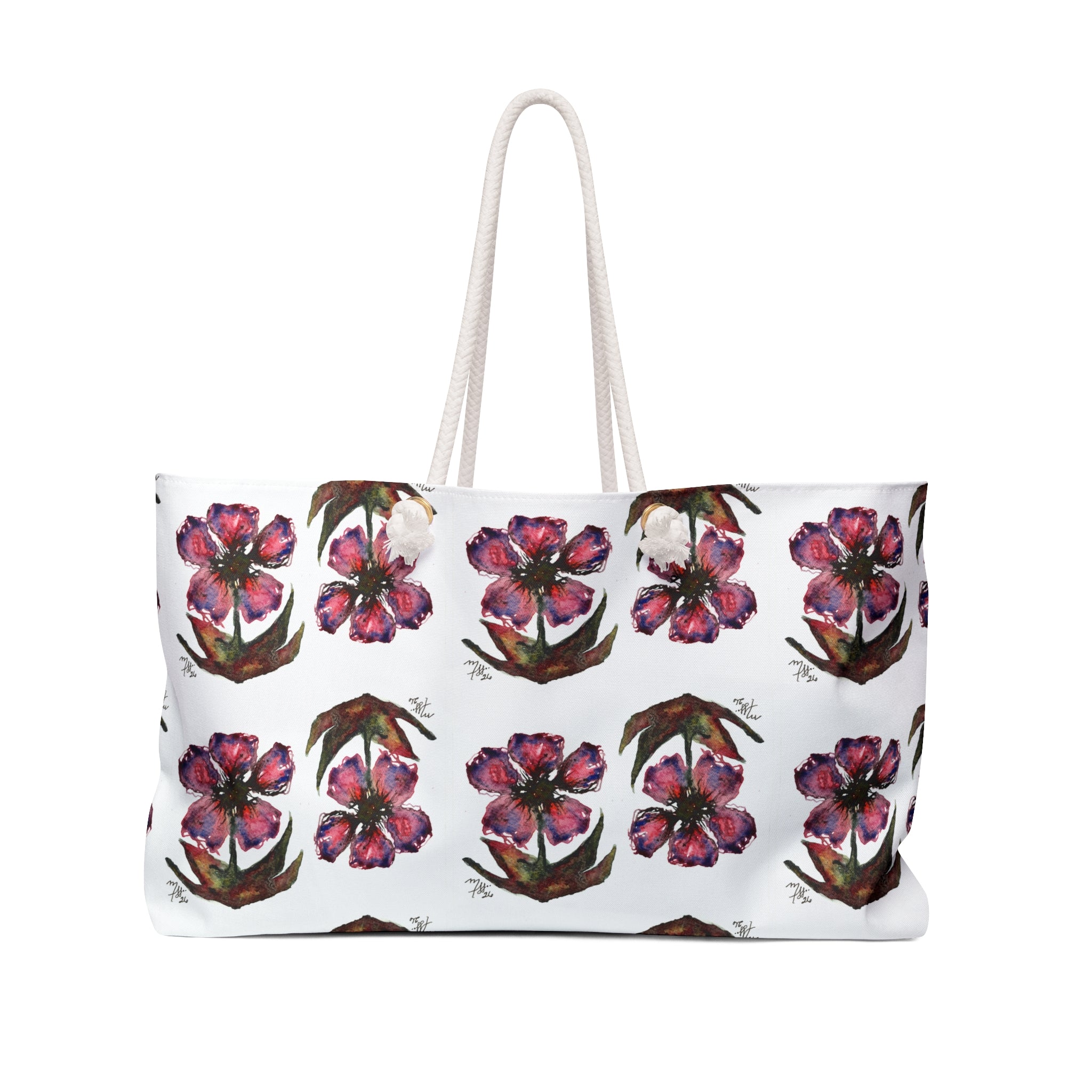 Floral Pattern Weekender Bag – Pink Watercolor Blossoms Travel Tote