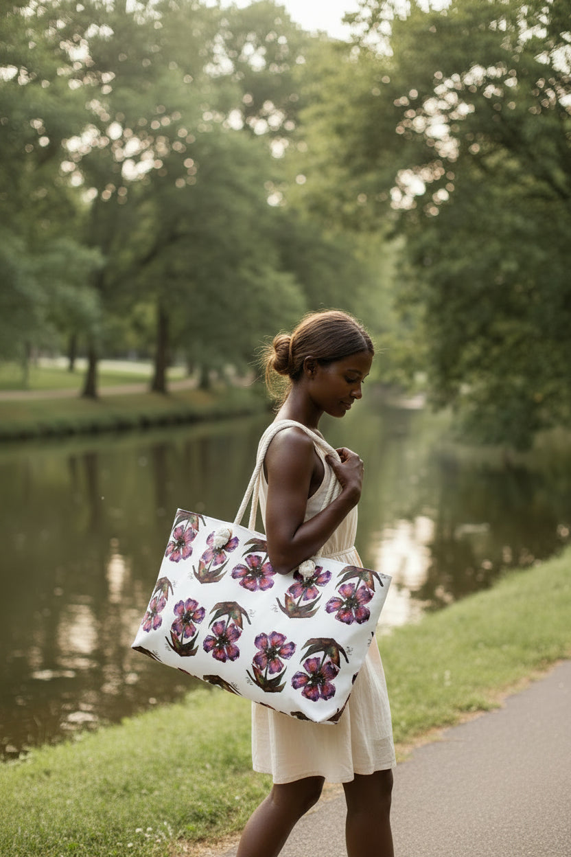 Floral Pattern Weekender Bag – Pink Watercolor Blossoms Travel Tote