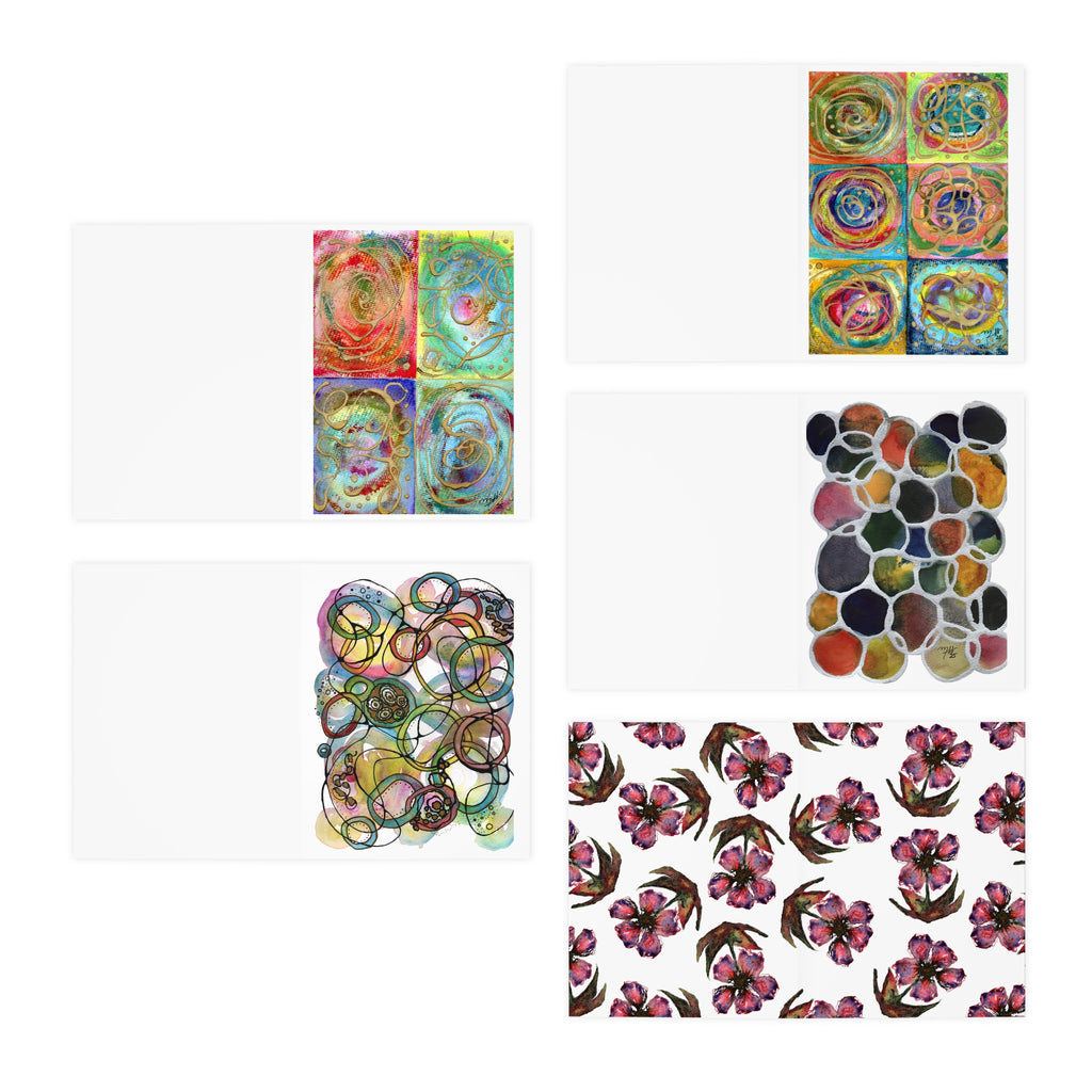 Abstract Watercolor Greeting Cards (5-Pack) — Colorful Floral & Geometric Note Cards