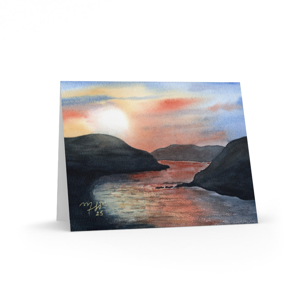 Scenic Sunset Greeting Cards — Pack of 8/16/24 Watercolor Coastal Note Cards