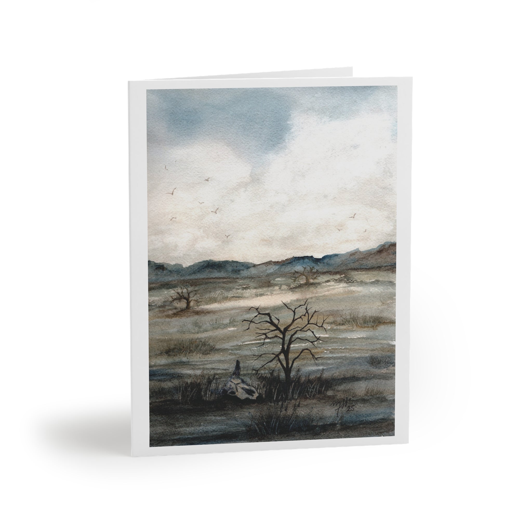 Watercolor Landscape Greeting Cards — Serene Prairie Note Cards (8/16/24 pcs)