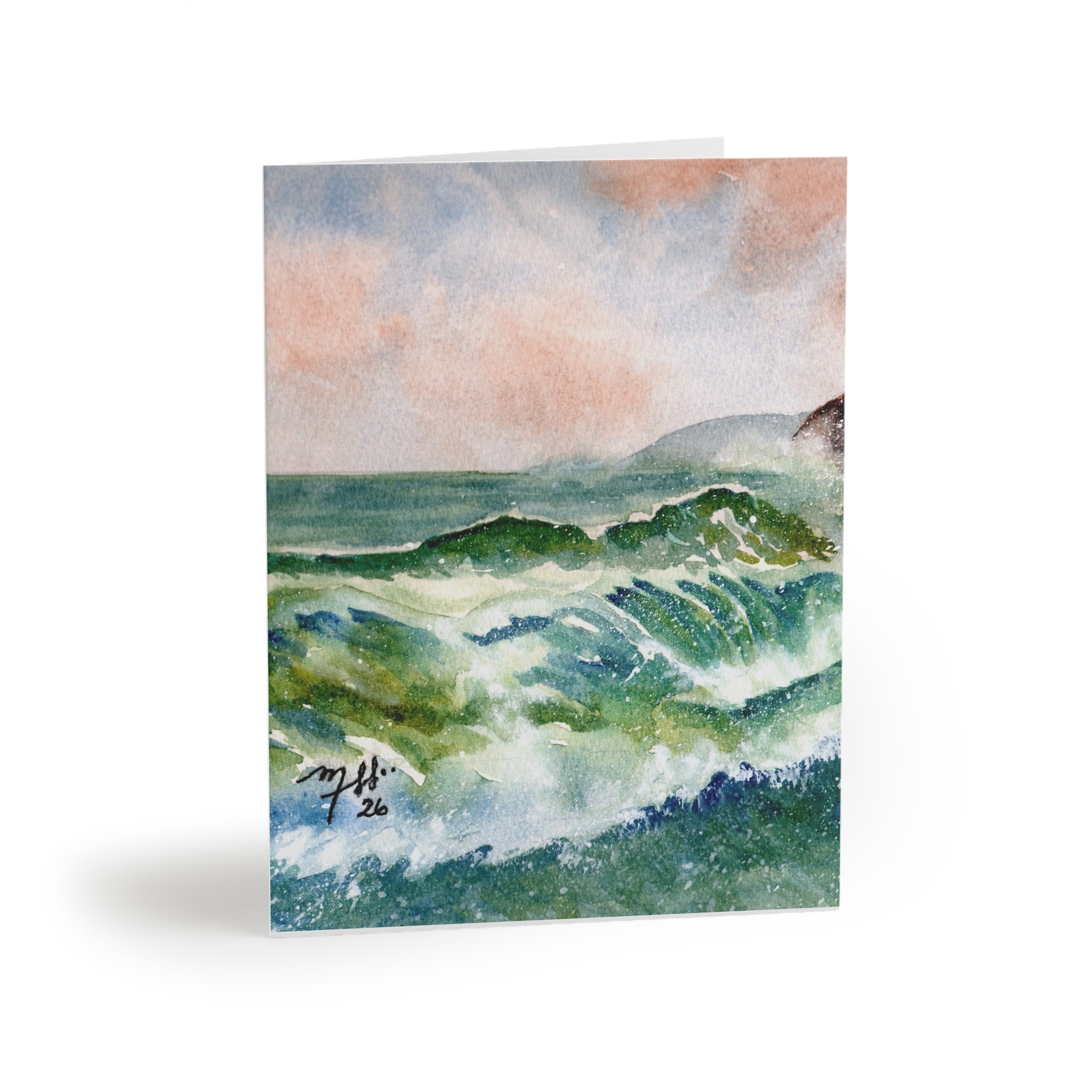 Watercolor Ocean Greeting Cards — Sea Waves Note Cards (8/16/24 pcs)