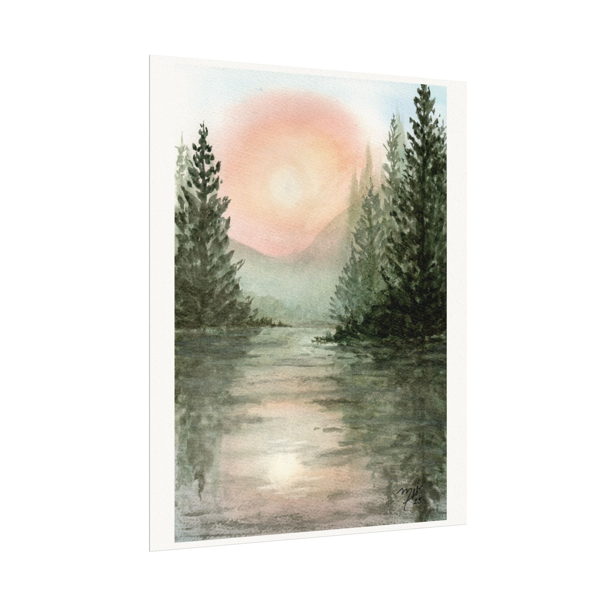 Original Watercolor - Peaceful Mountain Sunrise