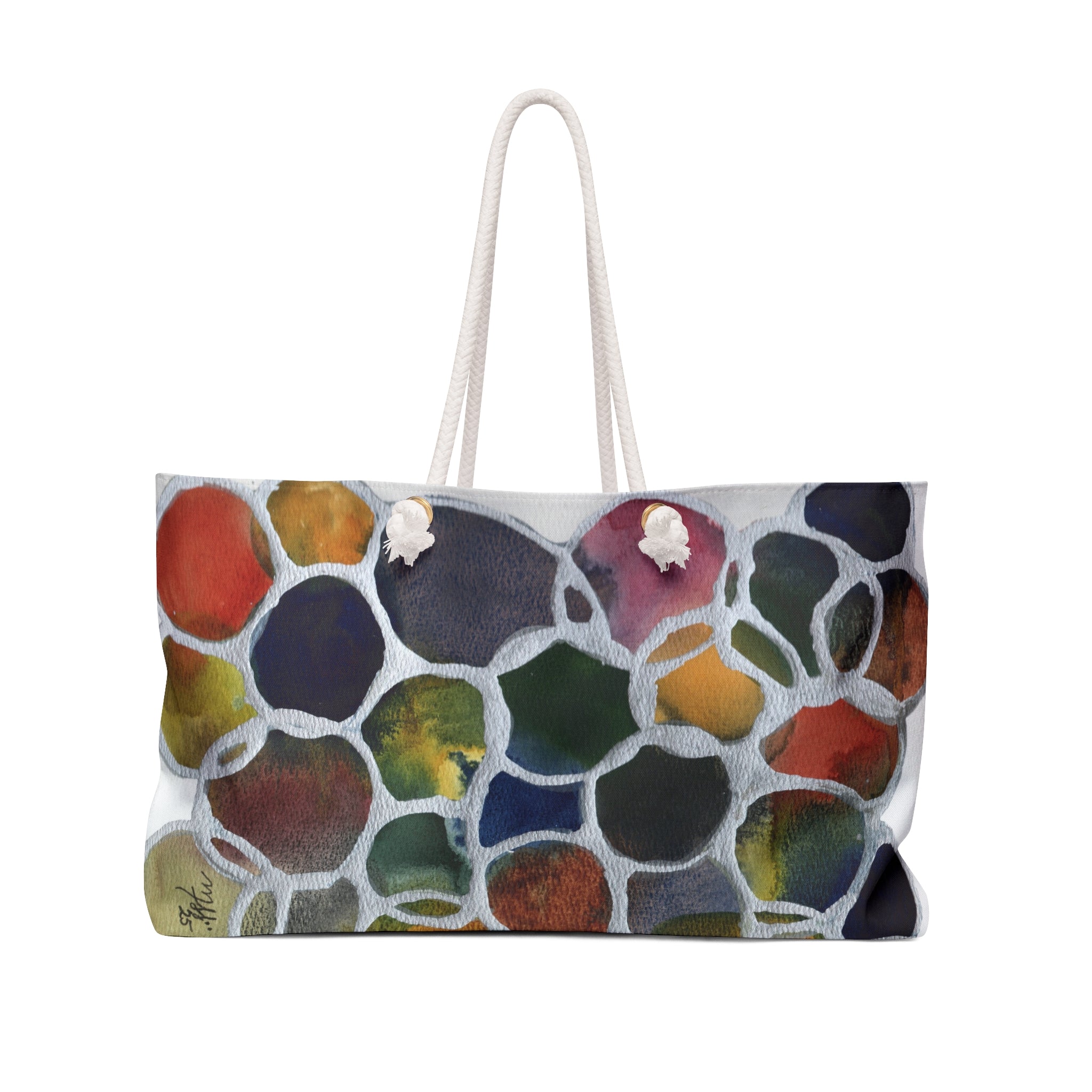 Abstract Pebble Pattern Weekender Bag — Colorful Stone Mosaic Travel Tote