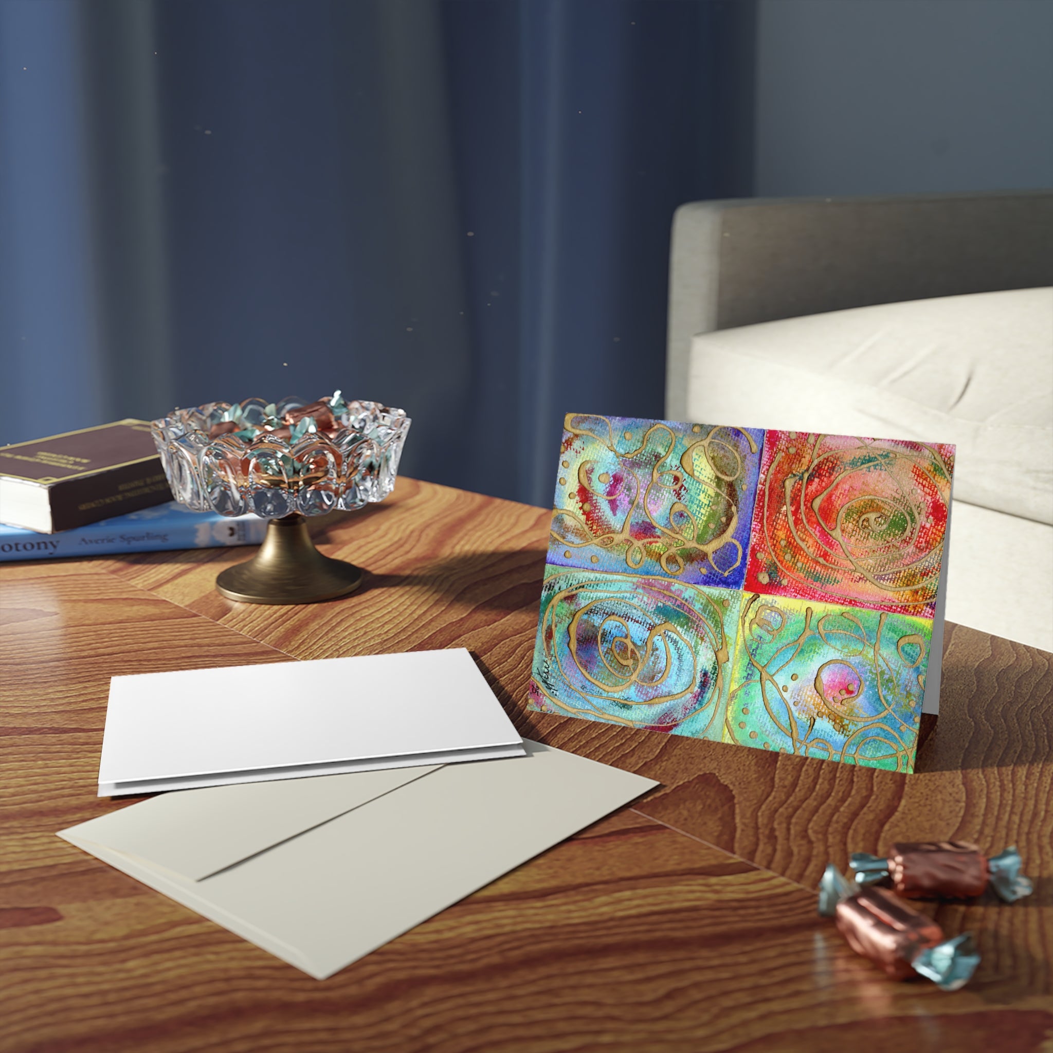 Abstract Floral Greeting Cards Set — Colorful Swirl Art (8/16/24 pcs)