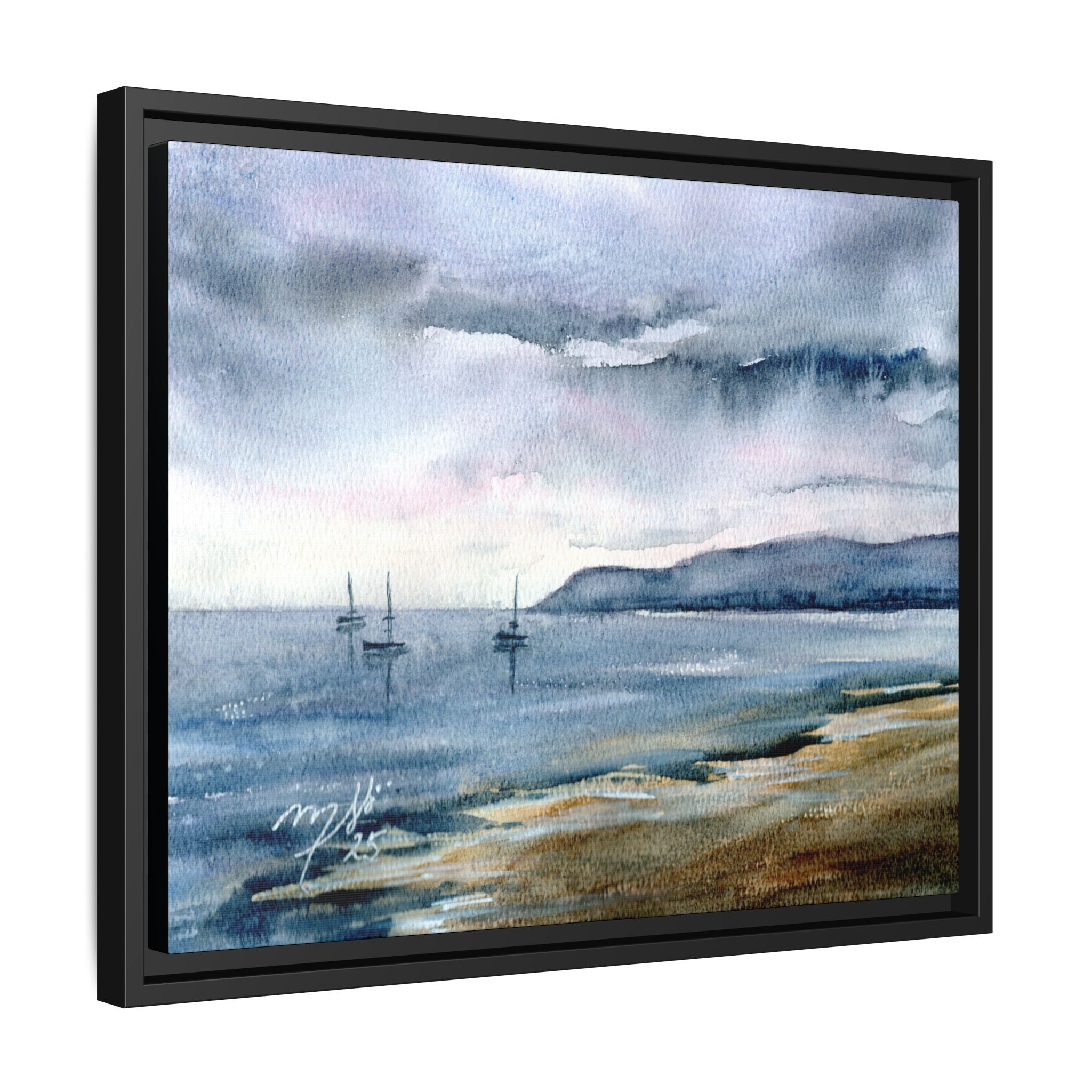 Original Watercolor - Stormy Coastal Water