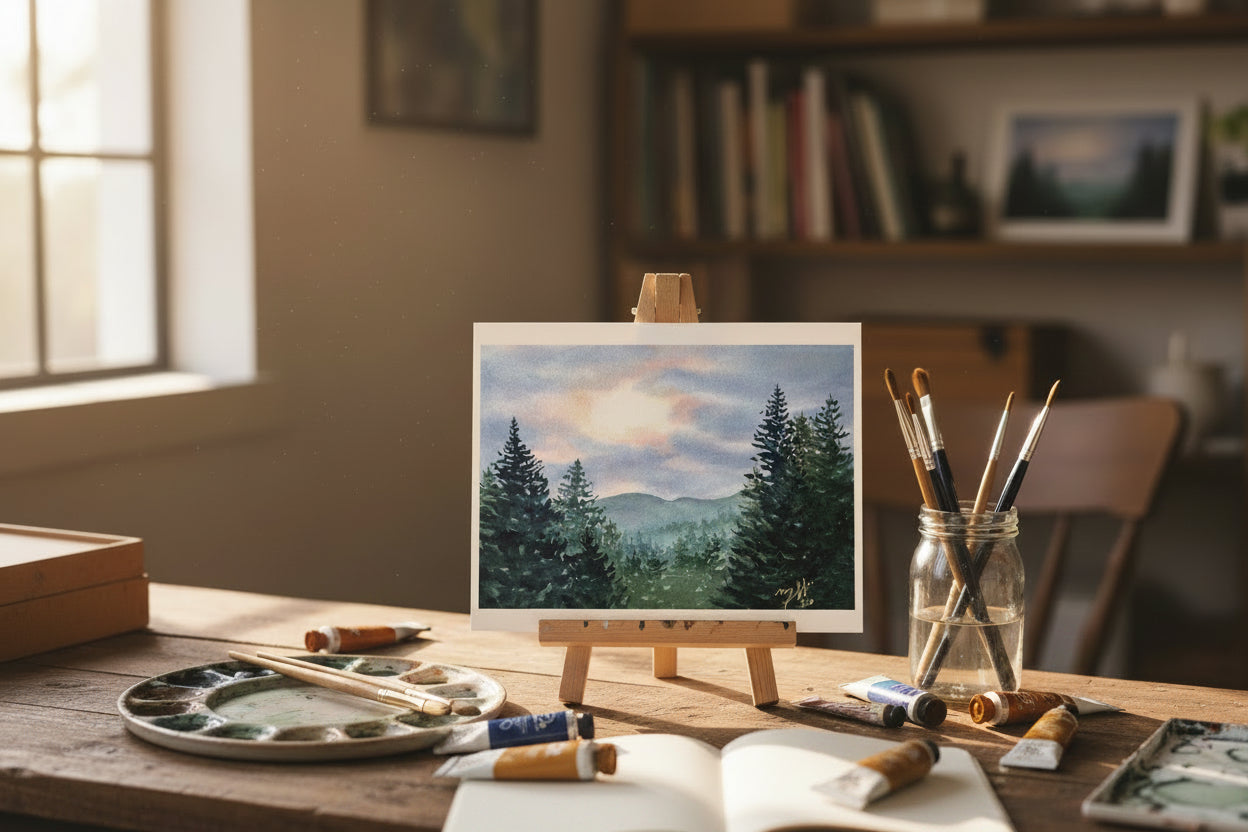 Original Watercolor - Misty Morning Retreat