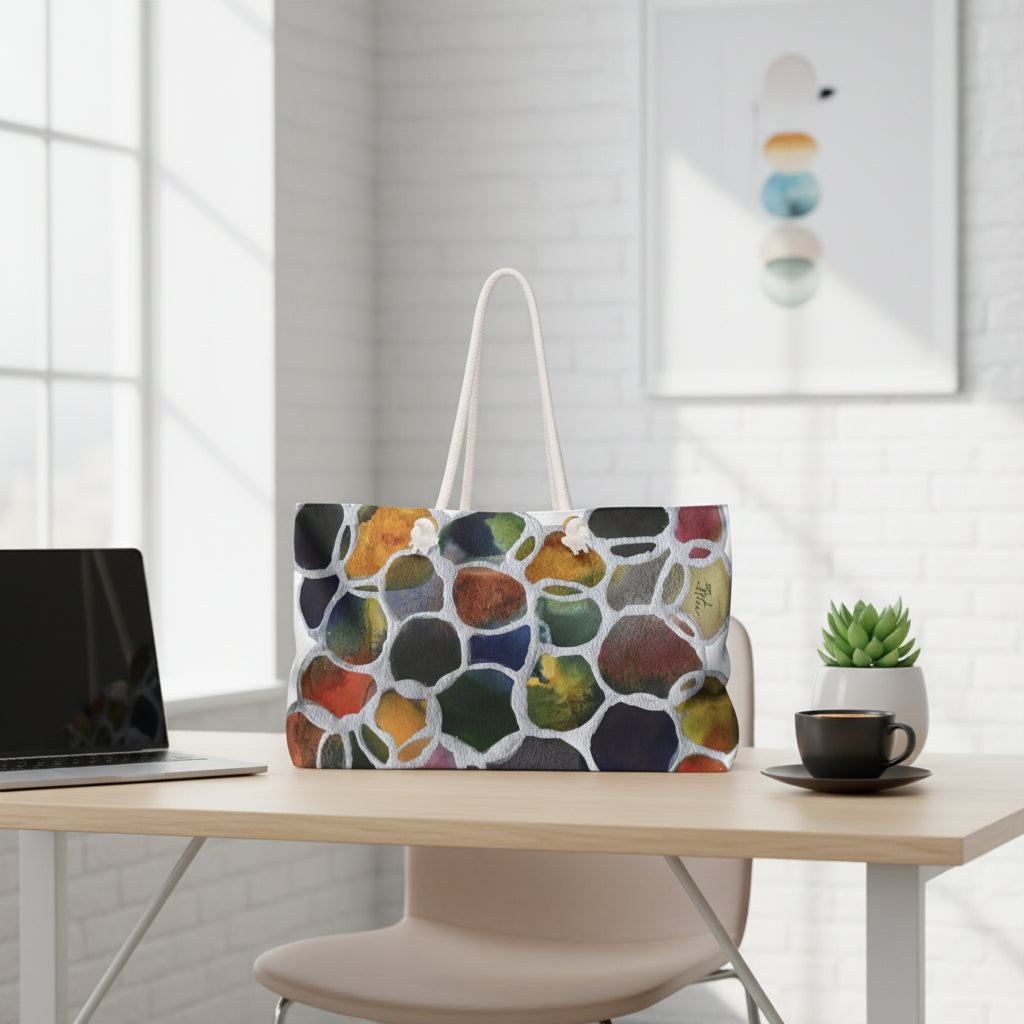 Abstract Pebble Pattern Weekender Bag — Colorful Stone Mosaic Travel Tote