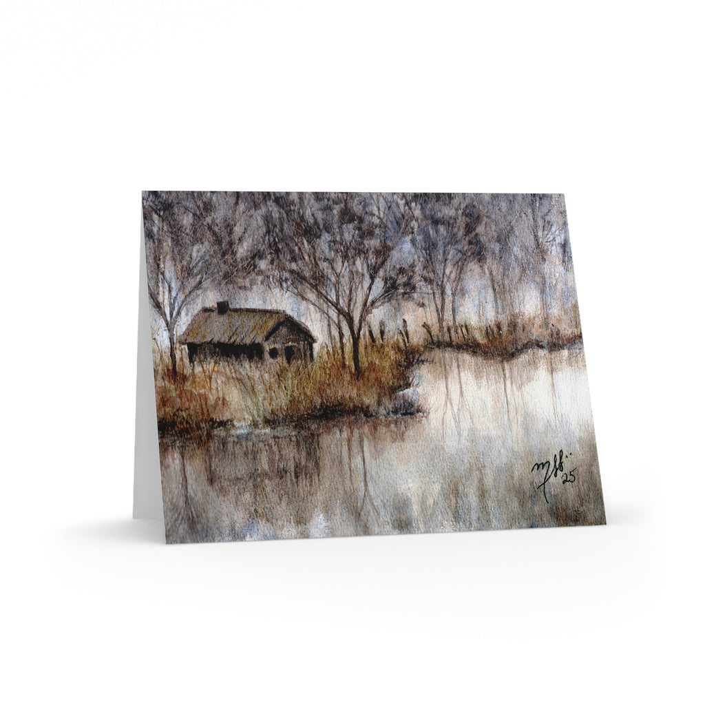 Rustic Winter Barn Greeting Cards — Set of 8/16/24 (Blank Inside)