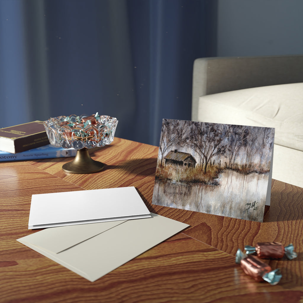 Rustic Winter Barn Greeting Cards — Set of 8/16/24 (Blank Inside)