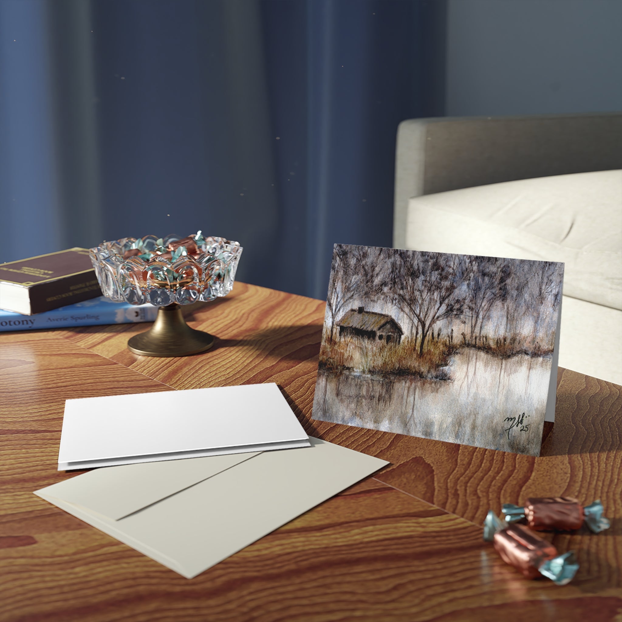 Rustic Winter Barn Greeting Cards — Set of 8/16/24 (Blank Inside)