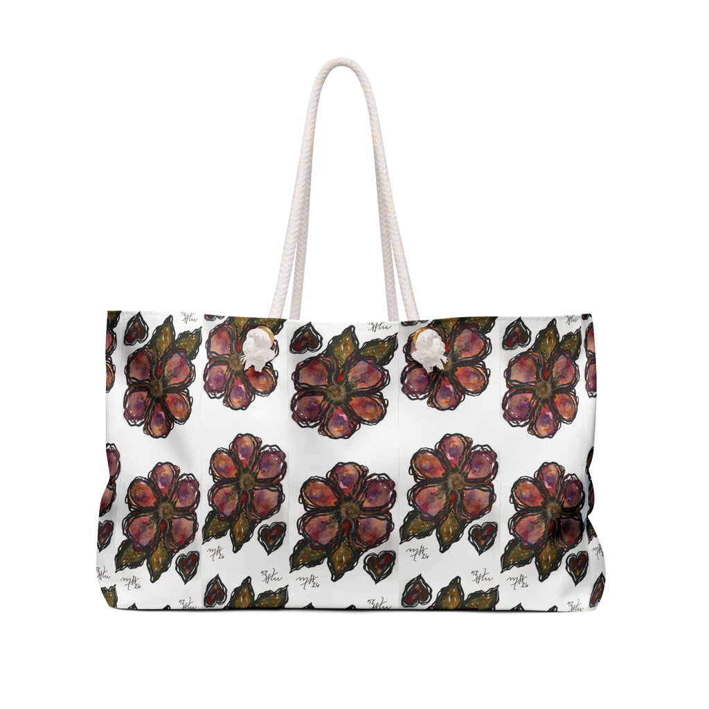 Floral Weekender Bag — Hand-Painted Rose Pattern Travel Tote