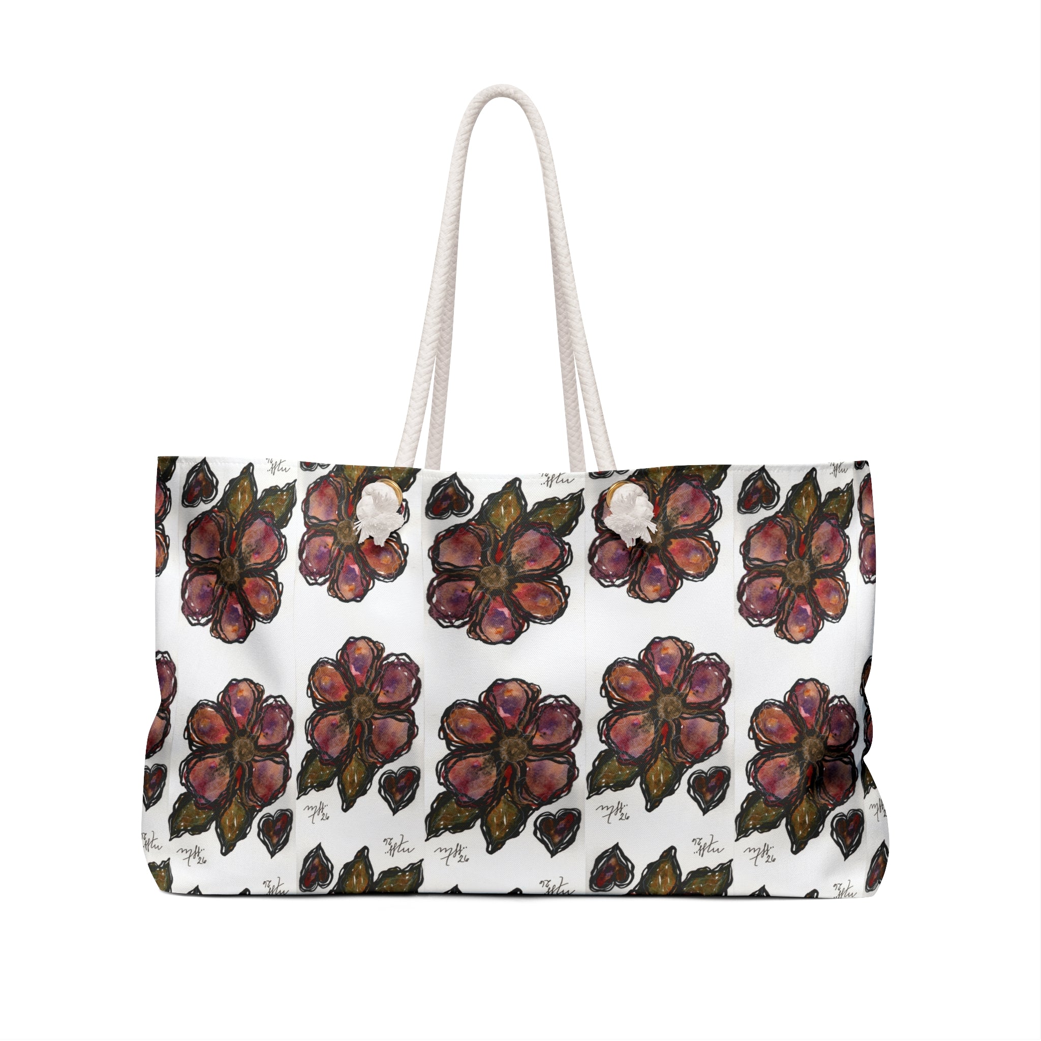 Floral Weekender Bag — Hand-Painted Rose Pattern Travel Tote