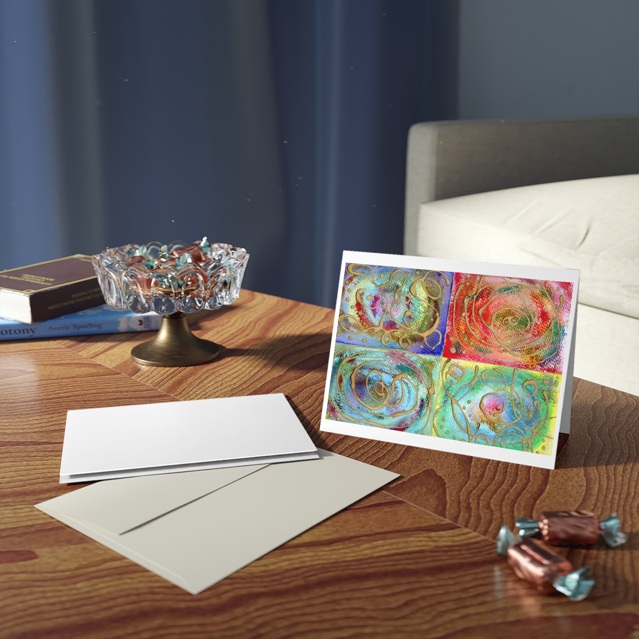 Colorful Abstract Greeting Cards — Colorful Swirl Art (8/16/24 pcs)