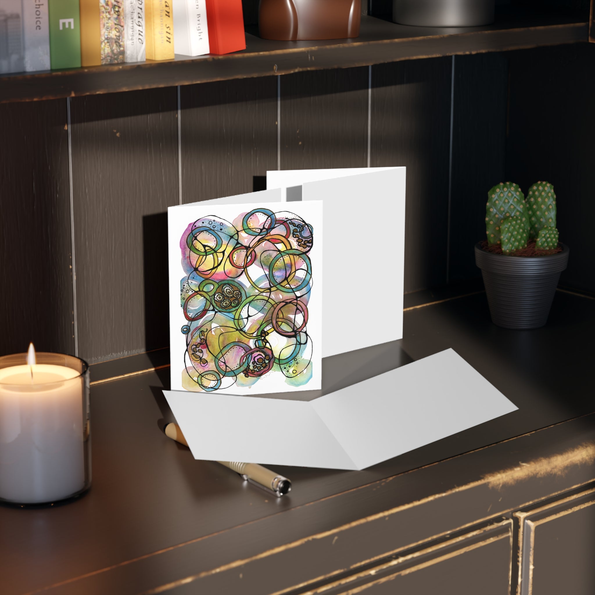 Abstract Watercolor Circle Greeting Cards — Pack of 8/16/24