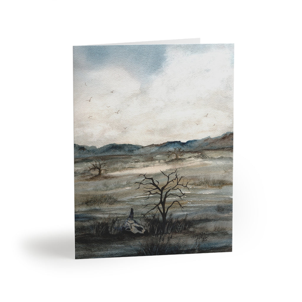 Watercolor Landscape Greeting Cards — Serene Prairie Note Cards (8/16/24 pcs)