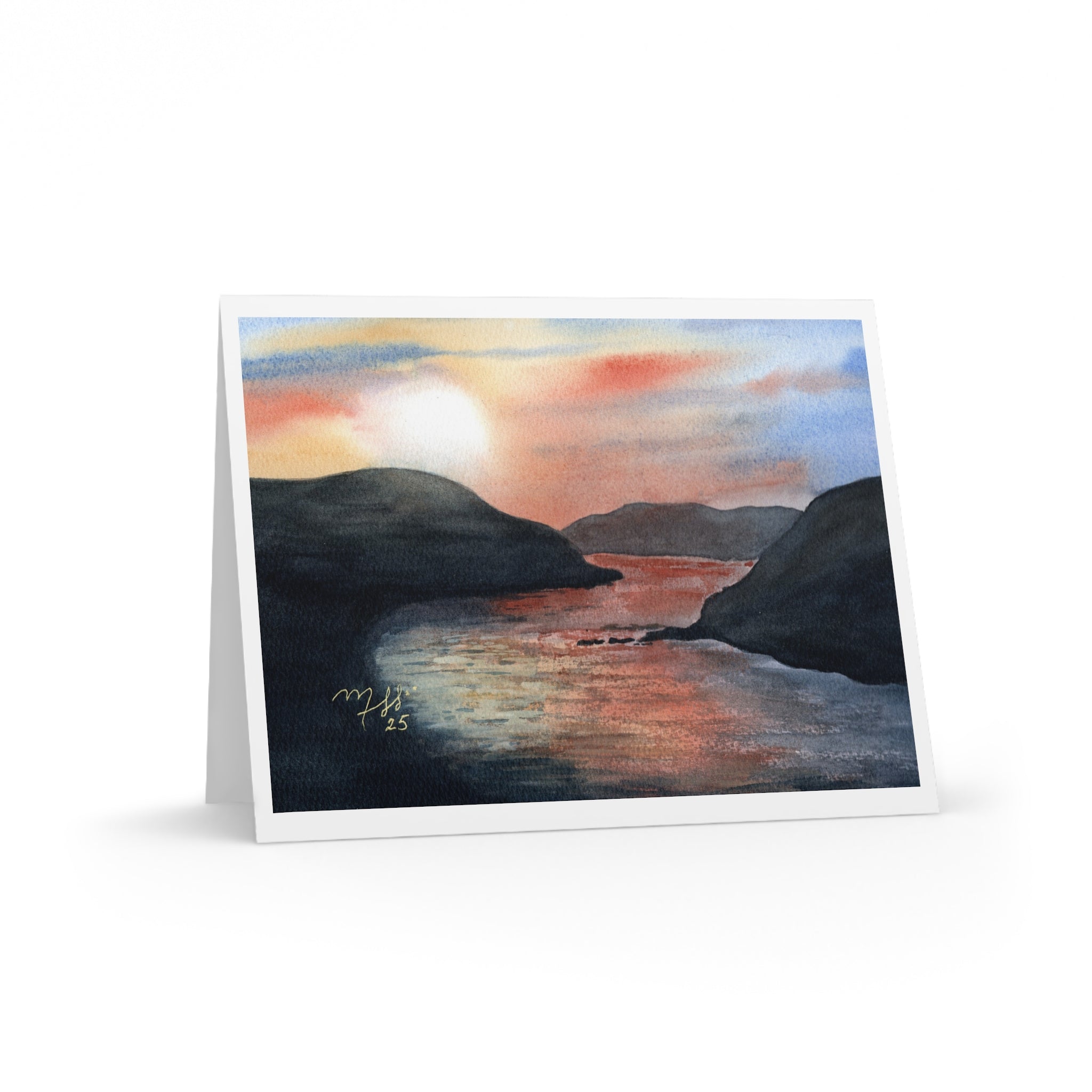 Scenic Sunset Greeting Cards — Pack of 8/16/24 Watercolor Coastal Note Cards