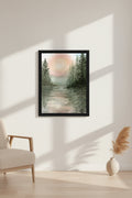 Original Watercolor: Peaceful Mountain Sunrise - Framed Canvas